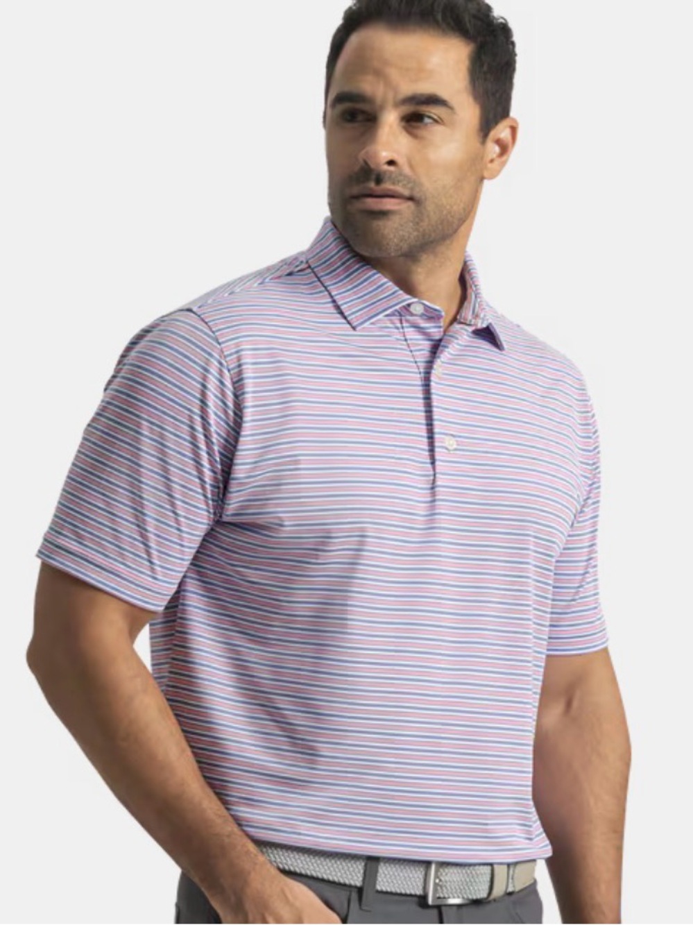 Ahead Striped Pink & Light Blue Men's Performance Polo size S